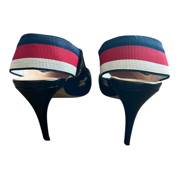 Gucci Heels Sylvie Web Bee Accent Leather Slip On Slingback Round Toe Pumps Shoe - Picture 10 of 11